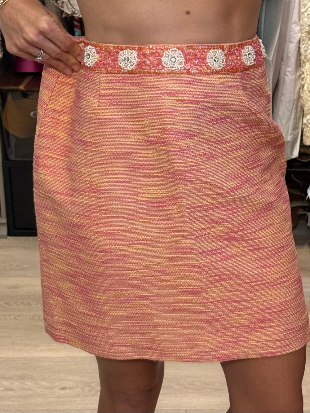 Teri Jon Pink and Orange Tweed A-Line Mini Skirt